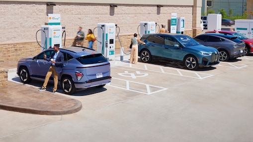 ev vehicles charging at shell recharge station
