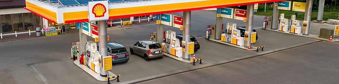 Aerial view of Shell gas station