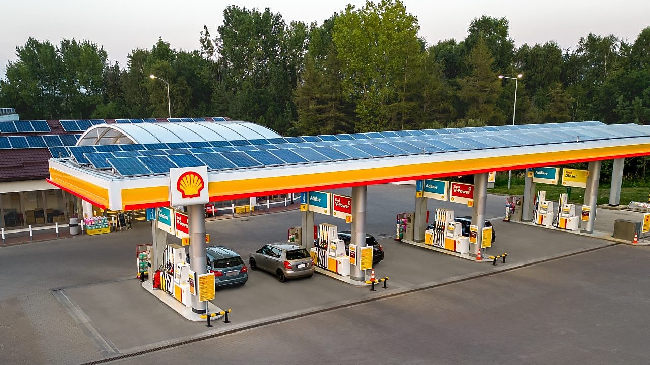 Aerial view of Shell gas station