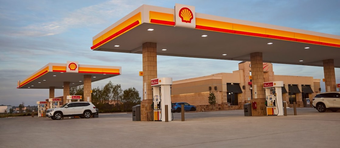 Aerial view of Shell gas station