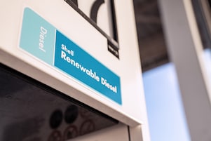 Shell Side Renewable Diesel sticker on shell station