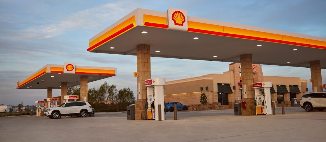 Aerial view of Shell gas station