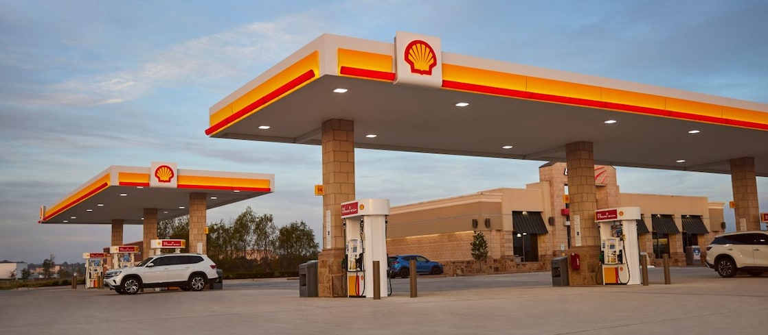 Aerial view of Shell gas station