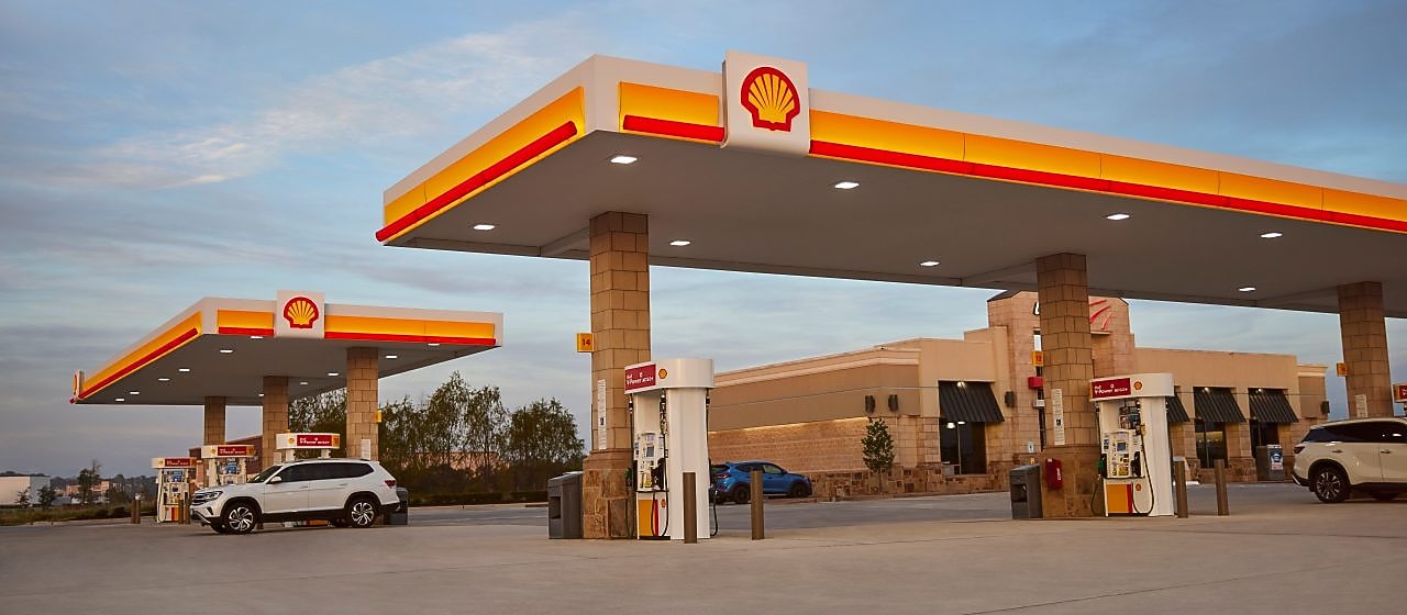 Aerial view of Shell gas station