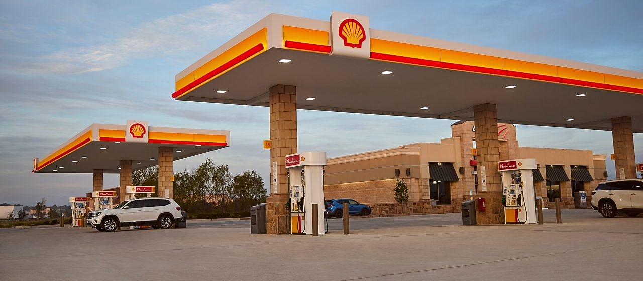 Aerial view of Shell gas station