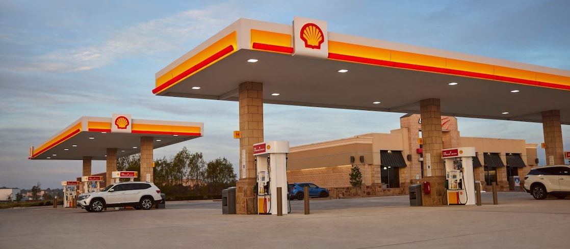 Aerial view of Shell gas station