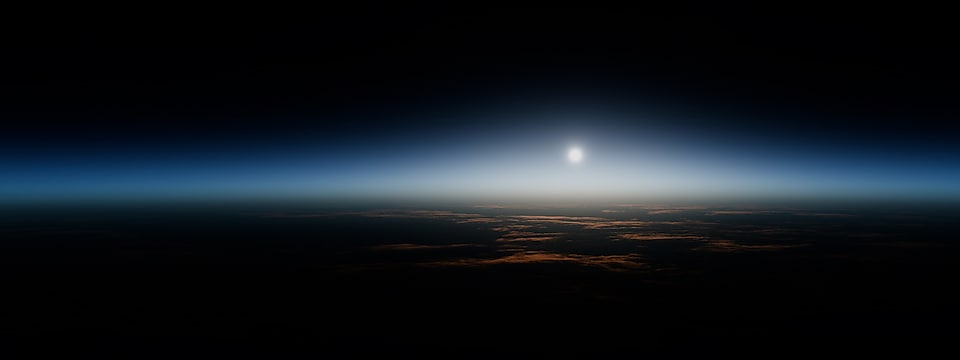 Sunrise over a dark planet, it is morning